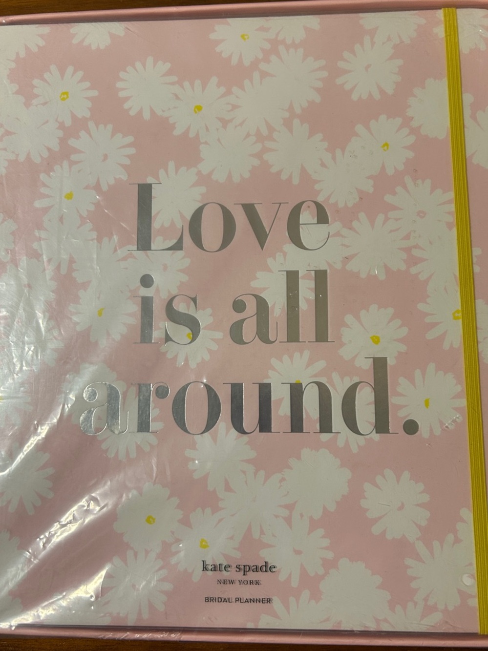 kate spade pink floral bridal planner with yellow elastic